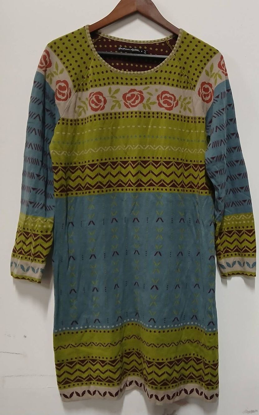 Gudrun Sjoden womens medium organic cotton midi Cottagecore dress green blue